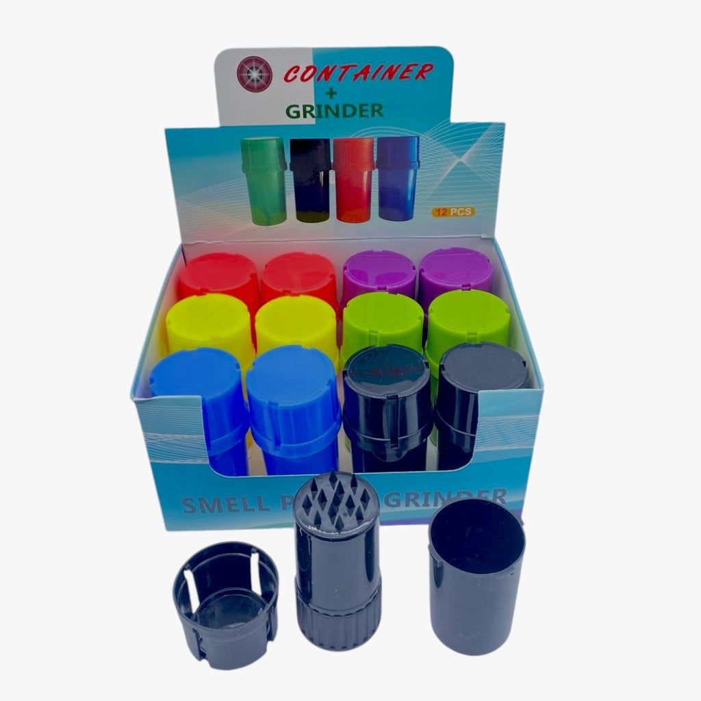 SMELL PROOF GRINDER /PLASTIC CONTAINER+GRINDER DISPLAY OF 12