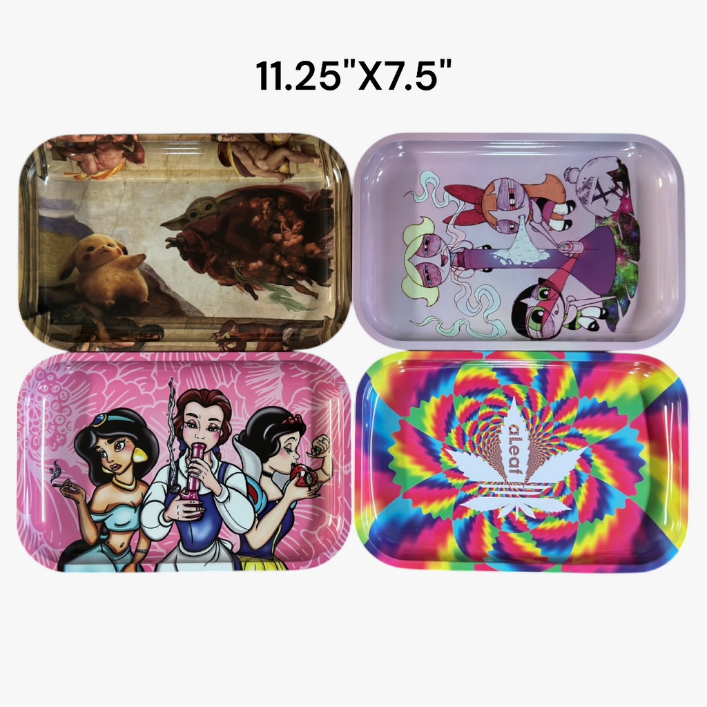 ROLLING TRAY 11.25"X7.5" MIX DESIGN (G) PACKAGE OF 4 TRAYS