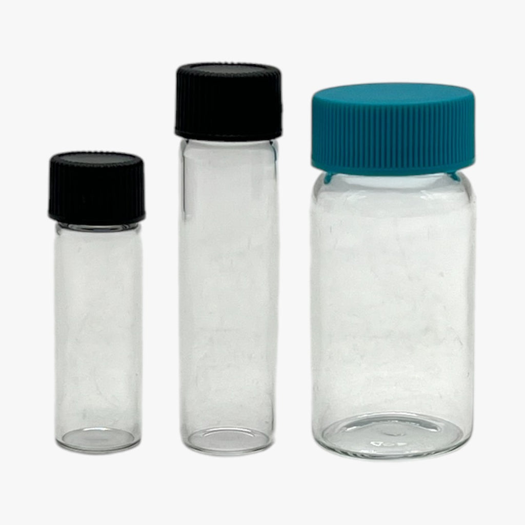 GLASS VIALS WITH SCREW CAPS - SOLD IN GROUPS