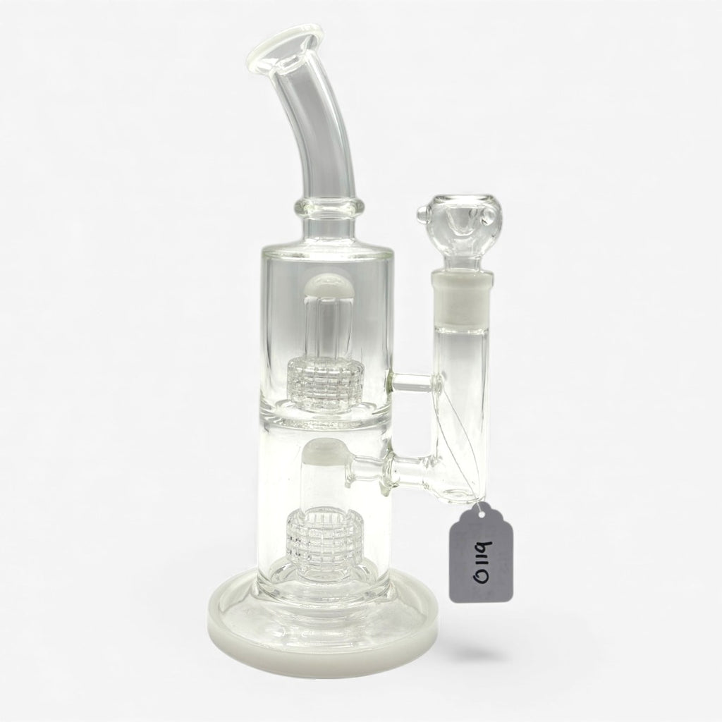 HS-166 DOUBLE PERC CLEAR WHITE BONG 11.5"
