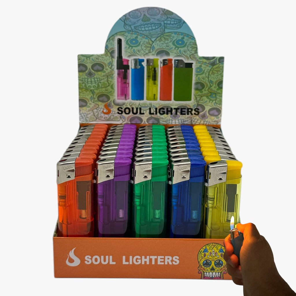 SOUL SINGLE FLAME LIGHTER - CLEAR / 50 PCS PER DISPLAY