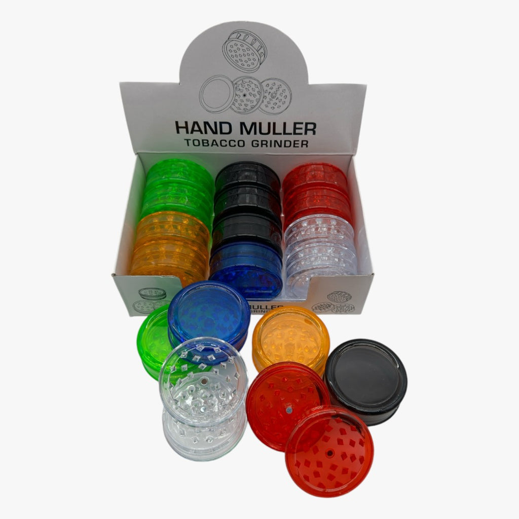 PLASTIC GRINDERS 60MM DISPLAY OF 12 MIXED COLORS