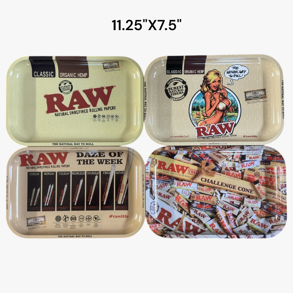 ROLLING TRAY 11.25"X7.5" RAW DESIGN (L) PACKAGE OF 4 TRAYS