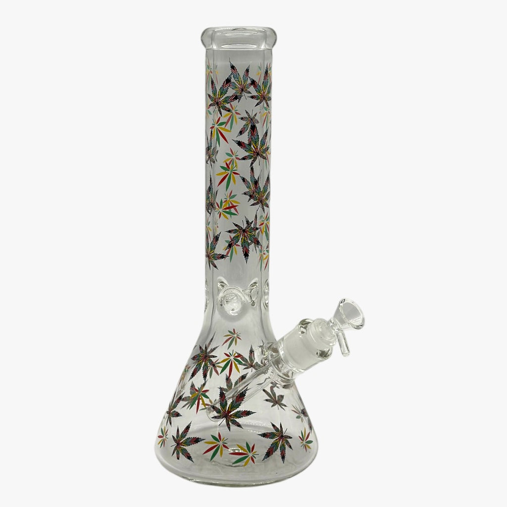 14" 7MM BEAKER LEAF DESIGN GLASS BONG - MST013